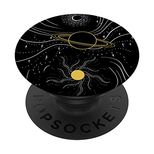 Galaxy Moon Saturn Sun Minimal Outer Space Line Art Gift PopSockets PopGrip: Agarre intercambiable para Teléfonos y Tabletas