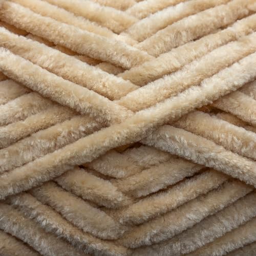 Image of Cuddly Velvet Chenille Yarn, Super Soft Fluffy Bulky for Knitting Crocheting Crafting Blanket Amigurumi, Durable for Shedding, 100 Gram (3.53 Ounces) 109 Yards (100 Meters) (Beige)
