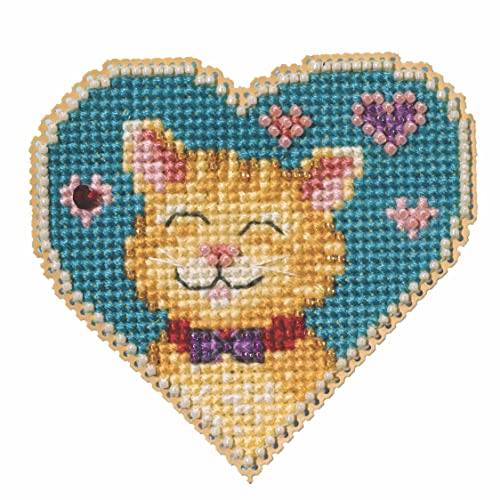 Image of Mill Hill Kitty Love Beaded Counted Cross Stitch Ornament Kit 2023 Spring Bouquet MH182312