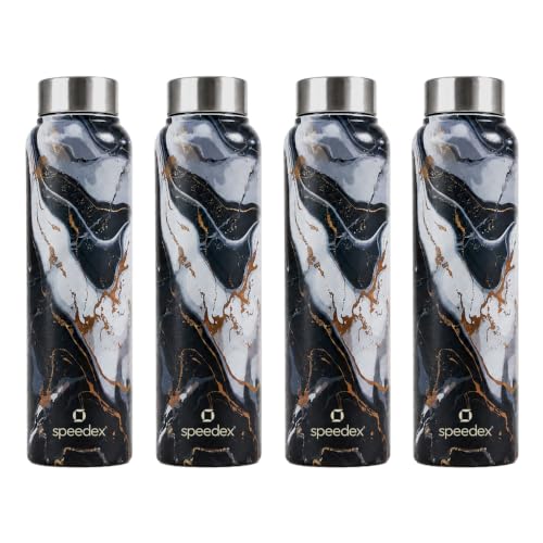 Image of Speedex Stainless Steel Printed Water Bottle 1 Ltr 1000 ml, BIS Approved, Leak Proof Screw Cap Bottle for Office, School, Travel, Daily Use for Men, Women, Kids, Adults, Midnight Marble, Set of 4