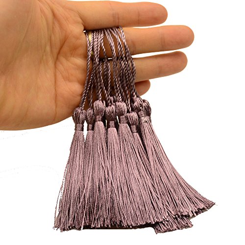 Image of 100pcs 13cm /5 Inch Silky Floss Bookmark Tassels with 2-Inch Cord Loop and Small Chinese Knot for Jewelry Making, Souvenir, Bookmarks, DIY Craft Accessory (Dark Taro)