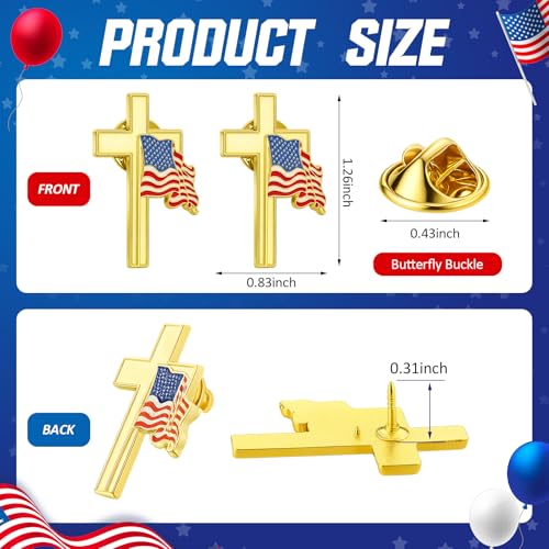 Image of Huquary Patriotic Cross with Waving American Flag Metal USA Flag Lapel Pins for American Patriotic Suits Jackets Hats Backpacks Clothes Decor