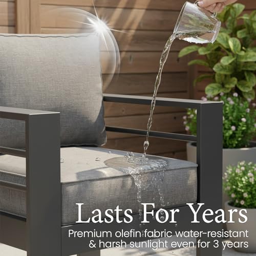 LayinSun Outdoor Aluminum Furniture Set, 4 Pieces Patio Sectional Conversation Chat Sofa Modern Seating Set with Coffee Table