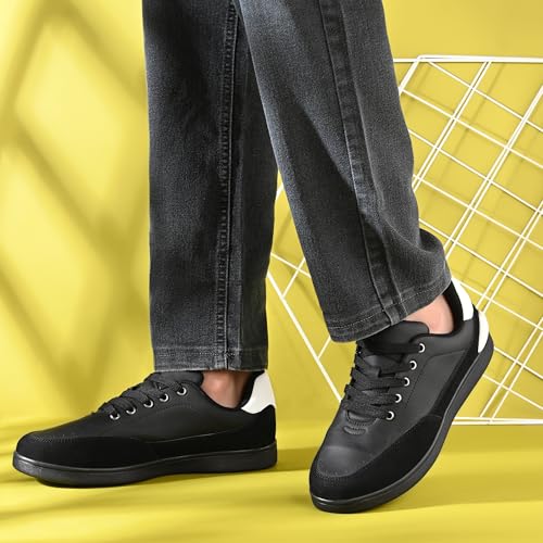 Image of Cruiser Men's Sneakers | Trendy Lace-Up Casual Shoes | Low-Top Korean Style Minimalist Shoes with Dual Texture| Contrast Heel Tab for College,Party, Casual,Office, Streetwear,Travel (2667)