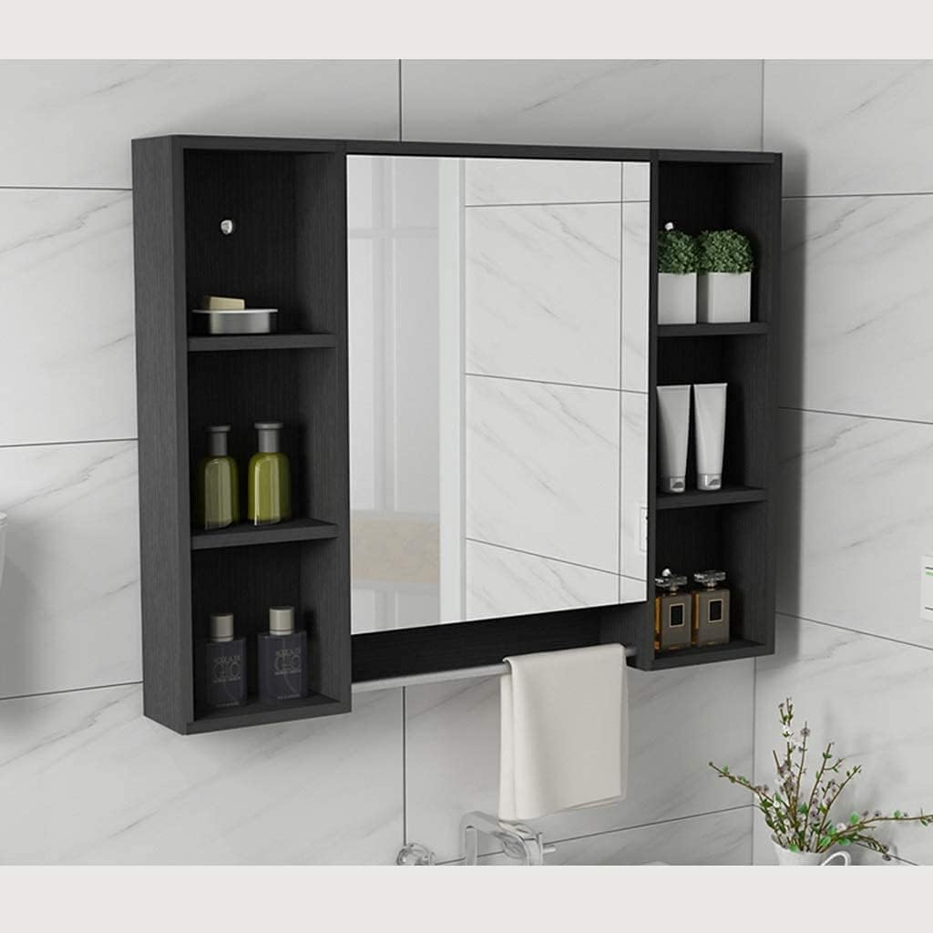 Bathroom Mirror Cabinets Solid Wood Mirror Boxes Wall-Mounted Mirror (Color : Wood Color, Size : 68 * 13 * 70cm) (Black 78 * 13 * 70cm)