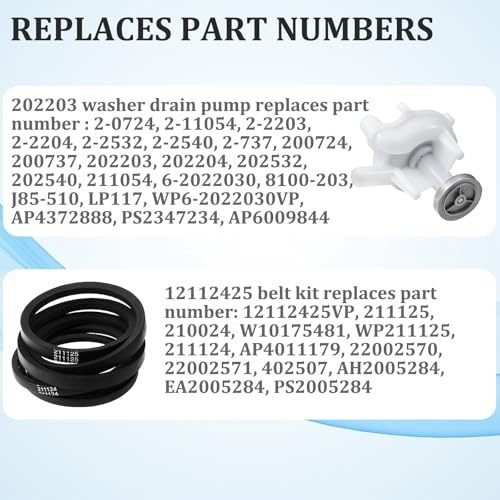 202203 Washer Drain Pump with 211124 & 211125 Washer Drive Belt (3 PACK) by Cykemo - Used condition - Image 4