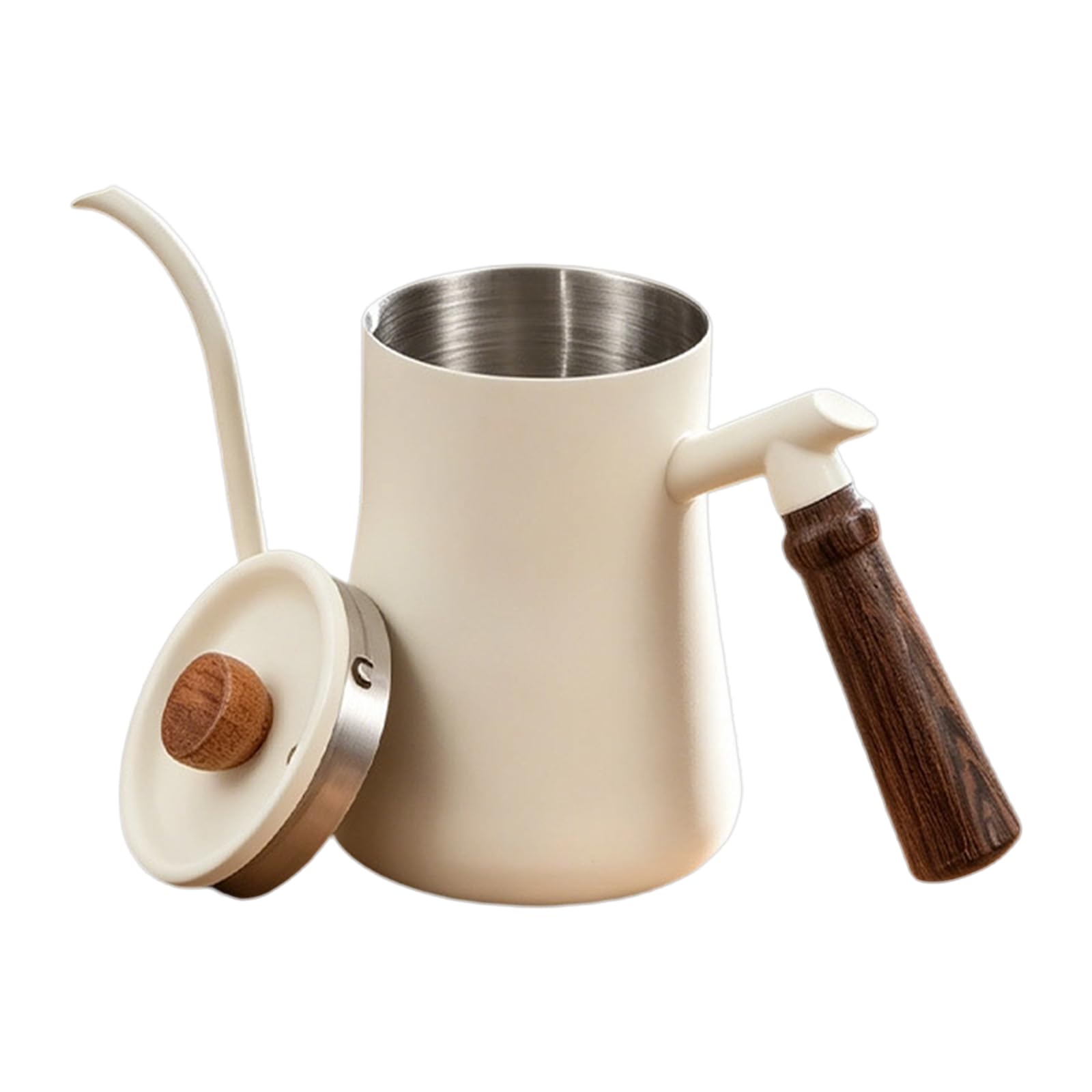 Hand Drip Coffee Kettle Stainless Steel Gooseneck Design with Lid, Spout for Countertop Rituals, Wood Look Grip, Compact Home Setup Gooseneck Kettle Hand Drip Maker Narrow Spout Stream Control