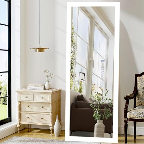 Image of White 5.25ft Wall Mount Rectangular Full Length Framed Water Proof PVC Wooden Frame Wall Hanging Full Body Vertical Wall Mirror for Home Decor, Living Room, Bedroom