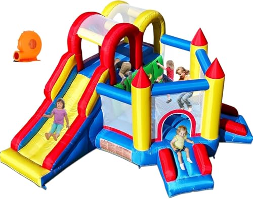 Baralir Bouncy Castle with 3 Slides Inflatable Bounce House Trampoline Ultra-Wide Climbing Wall with Blower Inflatable Jumper Play Center for Kids Toddler Indoor Outdoor