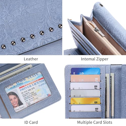 Image of FALAN MULE Wallets for Women Trifold Wristlet Wallets Large Capacity RFID Blocking Ladies Purse Credit Card Holder