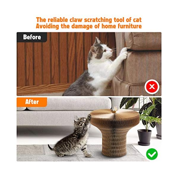 Collapsible cat scratcher lounge bed, cardboard cat bed, corrugated pet scratcher pad, round cat scratching bed nest for indoor big large kitty kitten cats - image 4