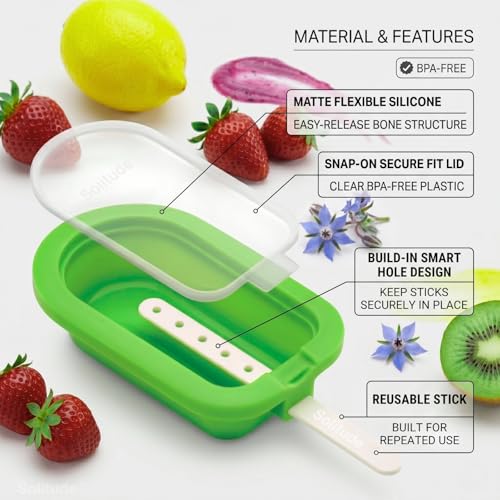 Image of Solitude 4 Pcs Oval Silicone Kulfi & Ice Candy Moulds with Sticks | Popsicle & Ice Cream Maker Mold for Kids | Reusable BPA-Free DIY Popsicle Molds for Juice, Yogurt & Fruit Treats