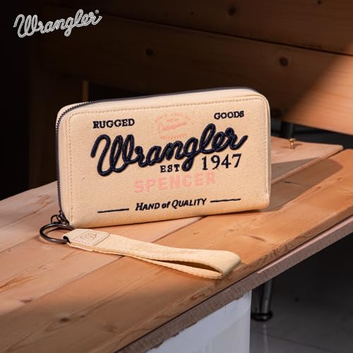 Image of Montana West X Wrangler Wristlet Wallets for Women Classic Retro Wallet Purse Bifold Credit Card Wallets for Women Oversized Logo Clutch Wristlet