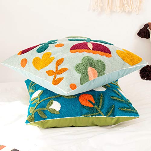 Mocofo Canvas Embroidered Throw Pillow Cover With Flower Spring Embroidery Craft Modern Simple Sofa Office Pillow Pillow Case (Flower, 18X18’’) #TOP1