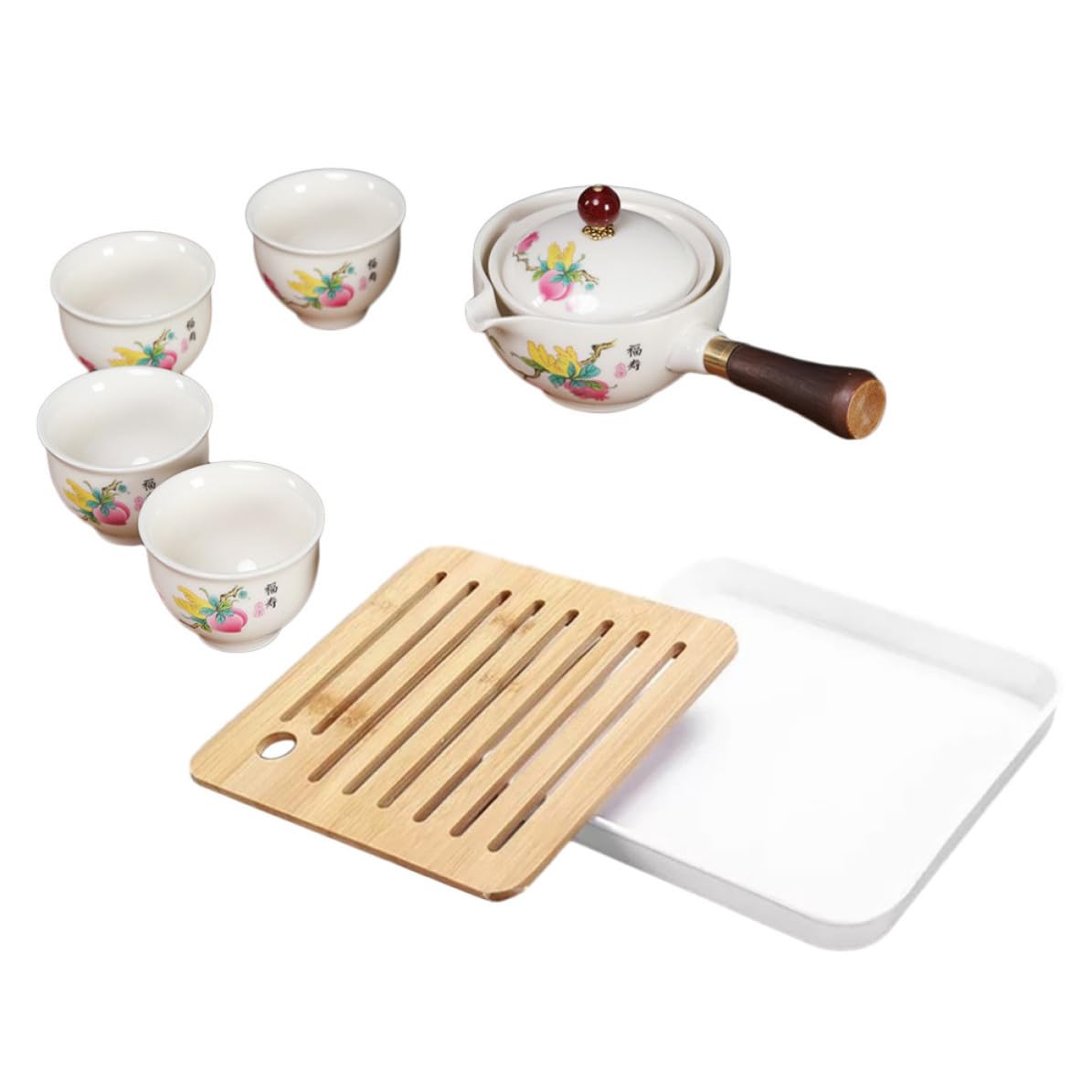 Juego de té portátil con protección antiderrames y tazas de cerámica compactas para viaje