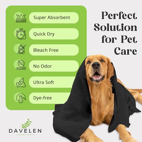 Image of DAVELEN Disposable Pet Towels (50-Pack), Super Absorbent, for Small, Medium, Large Dogs & Cats | Paws, Fur, Body Use | Bleach and Dye Free, Ecofriendly | Towels Size: 31.5 inch x 15.5 inch (Black)