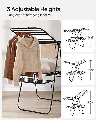 Songmics Clothes Drying Rack, Foldable 2-Level Laundry Drying Rack, Free-Standing Large Drying Rack, With Height-Adjustable Wings, 33 Drying Rails, Sock Clips, Black Ullr053B01 #TOP4