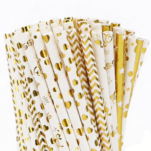 100 pitillos de papel biodegradables dorados 19.7cm miniatura 1