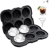 Rose Ice Cube Tray,ZACHDEE 2" Flower Silicone Ice Cube Tray With Covers,6 Easy Release Large Ice Ball for Cocktails, Drinks, Whiskey, Bourbon & Homemade Juice