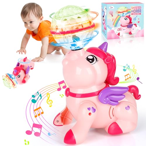 Juguetes Unicornio Bebé: Tiempo Boca Abajo - Juguete Sensorial De Desarrollo Para Bebés : Música + Luces LED + Gateo 360° -Estimula El Movimiento Y La Motricidad, Regalo Para Niños Y Niñas(Rosa)