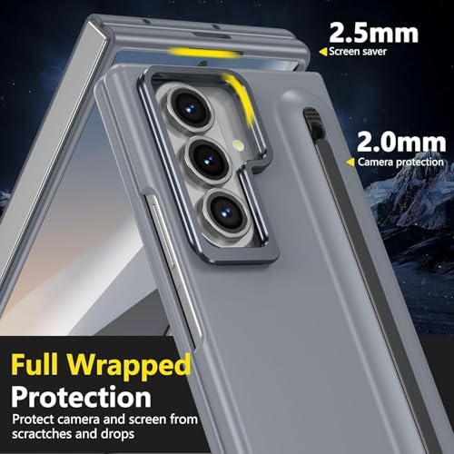Image of TechTrendz Protective Camera Stand Phone Case Compatible with Samsung Galaxy Z Fold 7 Case with Screen Protector & Compact S Pen Slot, Anti Fall Full Body Protection Cover for Galaxy Fold 7 - Grey