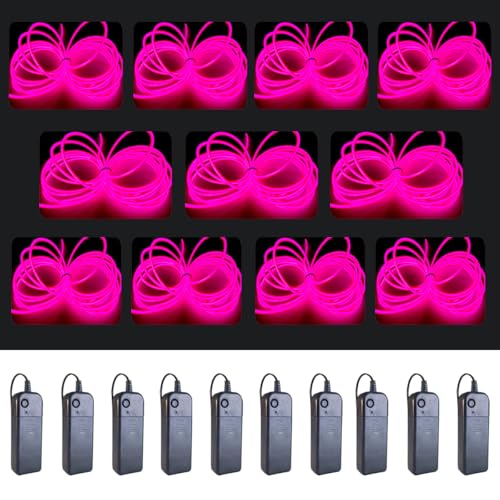 Image of MaxLax EL Wire Pink 10-Pack, 16.4ft /5m Neon Light Wire with Noise Reduction and Battery Pack