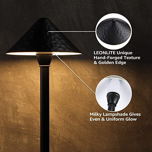 LEONLITE 12-Pack Low Voltage Pathway Lights, 3W 12-24V AC/DC CRI90+ Low Profile LED Landscape Path Lights, Cone Head with Vintage Texture & Vintage Golden Edge, Waterproof, Black Aluminum Housing - Thumbnail 5