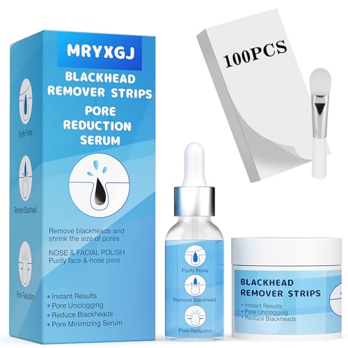 MRYXGJ 100Pcs-50g Blackhead Remover Strips, Nose & Facial pore cleaner Kit with pore minimizer Serum(30g), Deep Cleansing Pore Strips，black head remover for face & nose