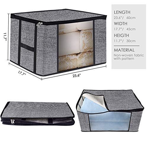 Comforter Storage Bags Blankets Containers, Large Breathable Clothes Closet Organizers, Create Extra Storage with Clear Window, Set of 2 Black