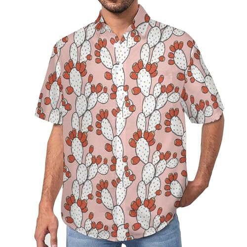Chemise hawaïenne motif cactus abstrait fait main, haut d'été Aloha avec poche de poitrine
