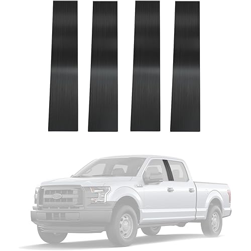 Stainless Steel Glossy Black Pillar Posts Window Center Door Molding Trim Cover Set Compatible with Ford F-150/ Lincoln Mark LT 2004-2014 - 4PCS