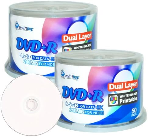 Amazon.com: Smartbuy 8.5gb/240min 8X DVD+r Dl Dual Layer White Inkjet ...