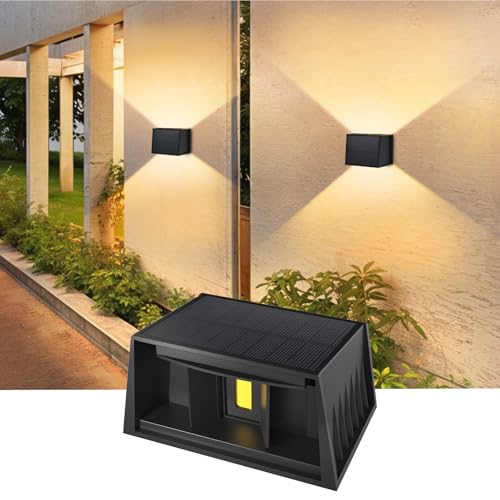 CORESLUX Solar Outdoor Wall Lights, Up and Down IP65 Waterproof Wall Lighting, 3000K Outdoor Solar Lights for House/Garage/Railing/Wall/Step/Patio/Fence