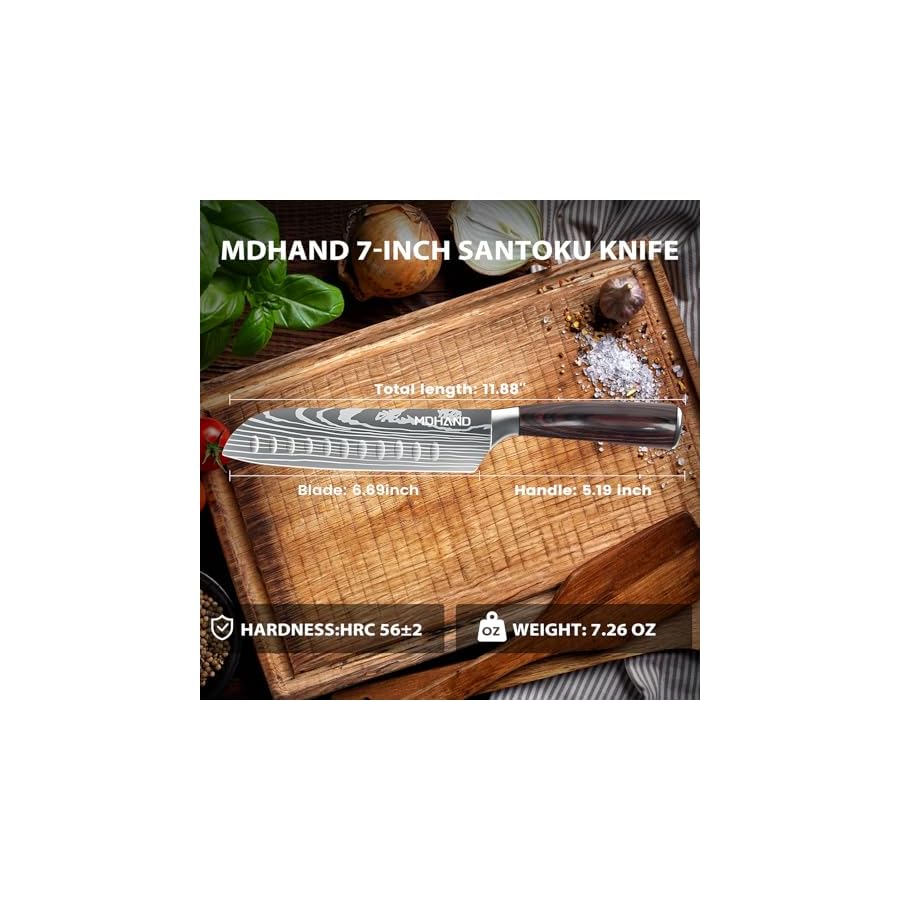MDHAND-7-Santoku-Knife--Ultra-Sharp-Japanese-Chef-Knife-Forged-High-Carbon-German-Stainless-Steel-Chopping-Knife-with-Ergonomic-Pakkawood-Handle-Design-Gifts-for-Women-and-Men MDHAND 7" Santoku Knife - Ultra Sharp Japanese Chef Knife - Forged High Carbon German Stainless Steel Chopping Knife with Ergonomic Pakkawood Handle Design, Gifts for Women and Men