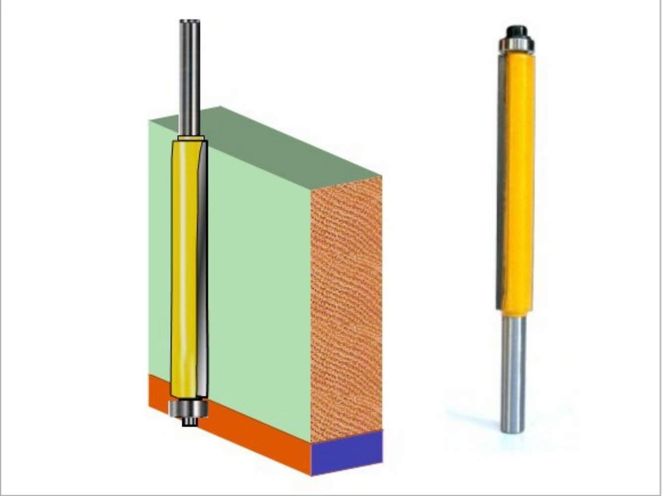 1/4 Inch Shank Flush Trim Router Bit - 3/8 Width 2 Inch Blade Carbide Cutter