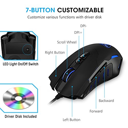Souris de jeu PICTEK 7 boutons - 2