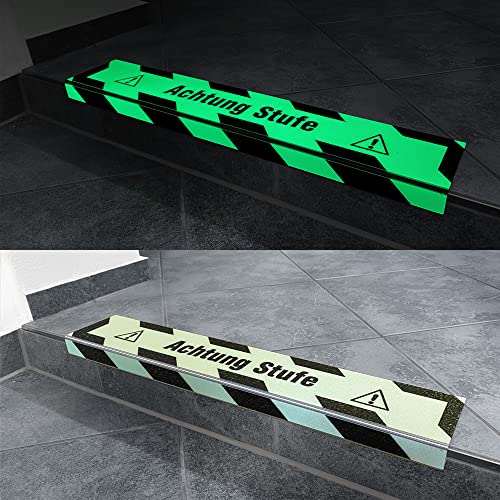 AnTina TAPES® Treppen-Kanten-Profil 'Thin Line' 100 mm, Kanten-Schutz-Profil mit Antirutsch-Beschichtung R13 für Treppen & Stufen (10x80cm, gelb/schwarz)