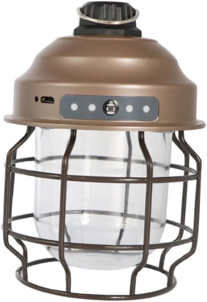 Rechargeable Camping Lantern Tent Hanging Light Portable Multi Use Outdoor Lamp with USB Charging Cable Brown Vintage Design for Hiking Backpacking
