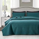 Maple&Stone Quilt Set Queen Size, Lightweight Teal Bedspread Ultrasonic Chevron Pattern Light Coverlet for All Season Comforter Bedding Decor - 3 Piece Full Bed Cover Sets