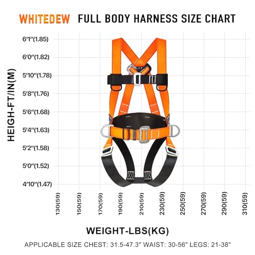 WHITEDEW Safety Harness Fall Protection Kit with Shock Absorbing Lanyard, Roofing Work Harnesses Full Body Safety Harness for Construction (Orange)
