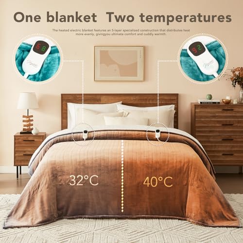 Image of Homemate Electric Heated Blanket Full - 72 inchx84 inch Heating Bed Blankets Throw with 10 Heating Levels 8 Hours Auto Off Fast Heating Over-Heated Protection Ultra Soft Warm Flannel ETL Certified