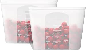 Reusable Silicone Food Storage Bag, 2 Large 53oz (1500ml), Microwave, Oven, Freezer & Dishwasher Safe