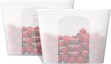 Reusable Silicone Food Storage Bag, for Microwave, Oven, Fridge, Freezer & Sous Vide Zip Sealed Containers (2 Large size 53oz 1500ml)…