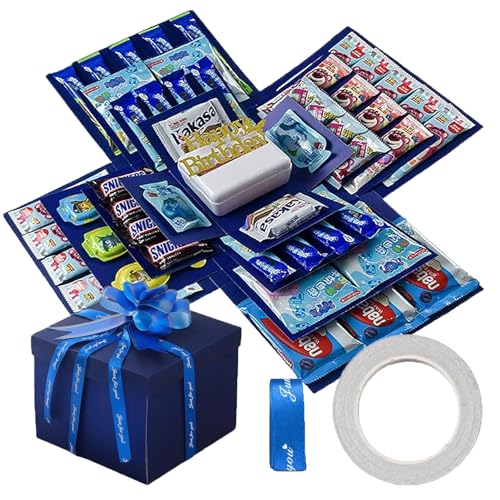 Caja explosiva de 5 capas para bricolaje, caja sorpresa y caja sorpresa con cinta adhesiva + cinta, caja de regalo multiusos para cumpleaños, Navidad, San Valentín, boda y aniversario (azul)