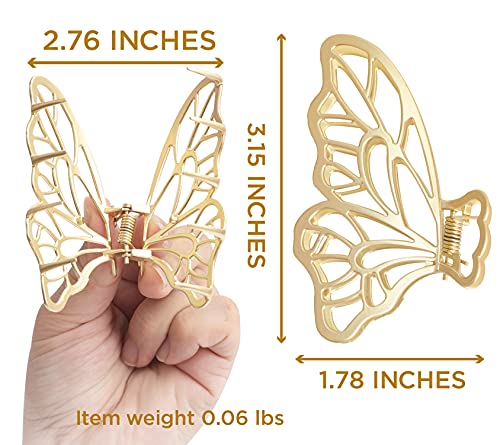 2 Packs Of Premium Large Metal Butterfly Non-Slip Hair Claw Clips, Hair Accessories For Women_Jaw Clips Strong Hold Hair Clips For Thick Hair (2 Packs_Gold & Rose Gold) #TOP2