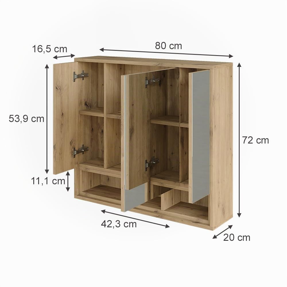 Vicco Armario con Espejo Beatrice, Cachemira/Roble Artesanal, 80 x 72 cm