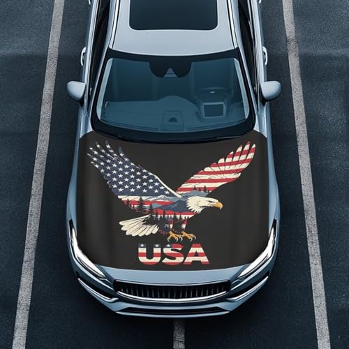 Image of Car Hood Cover, Bald Eagle Design, Stretchable Car Hood Protector, Auto Patriotic Decorations, Waterproof Sun-Proof Automotive Exterior Accessories