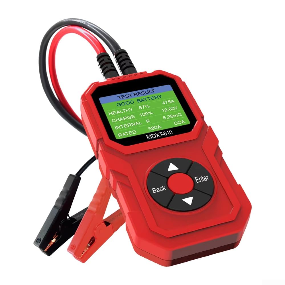 MDXT-610 Tester per batteria auto da 12 V, misuratore di resistenza interna con LCD a colori, verifica SOH/SOC, tensione, generatore e sistema di avviamento, multilingue