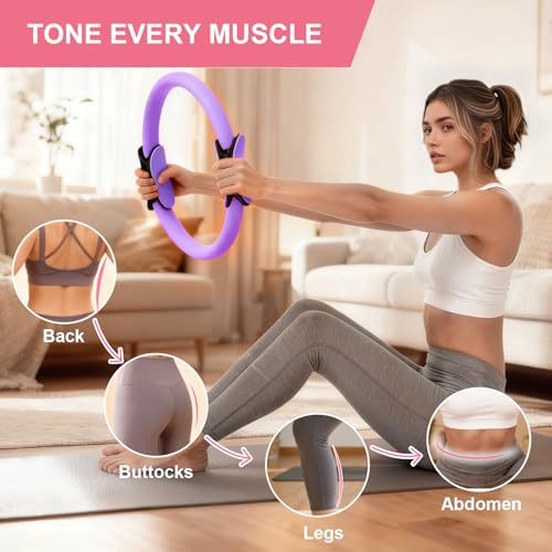 BYYNNE Home Pilates Kit for Women - 14 Pcs Pilates Equipment Set with Pilates Ring and Ball, 5 Resistance Bands Etc Accessories for Beginners Home Workouts - Includes Workout Guide (Purple) - image 2