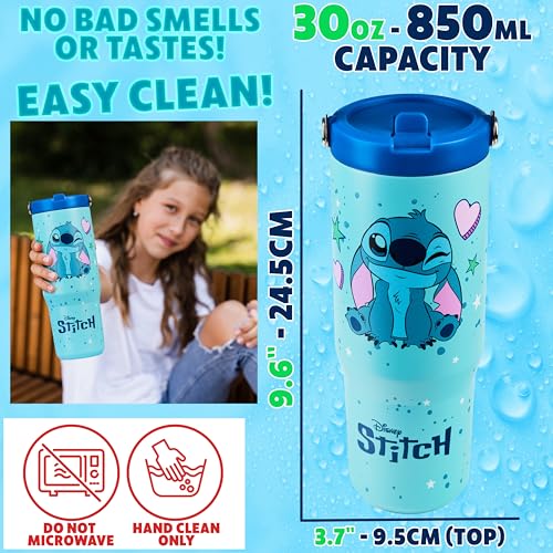 Image of Get Trend Disney Stitch Tumbler with Straw 30oz Kids Teens Insulated Cup with Lid Handle Travel Mug Cups with Lids for School Sports Gifts for Kids (Blue Stitch)